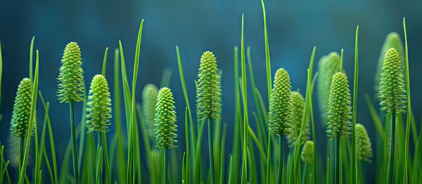 Equisetum horsetail snake grass puzzlegrass is the only living genus in Equisetaceae for education in laboratory. with copy space image. Place for adding text or design