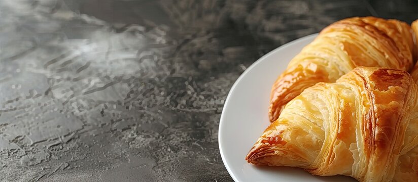 Close up of a quesito cream cheese filled pastry twist from Latin America on a plate. with copy space image. Place for adding text or design
