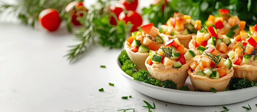hummus bites with cucumber and tomatoes. with copy space image. Place for adding text or design