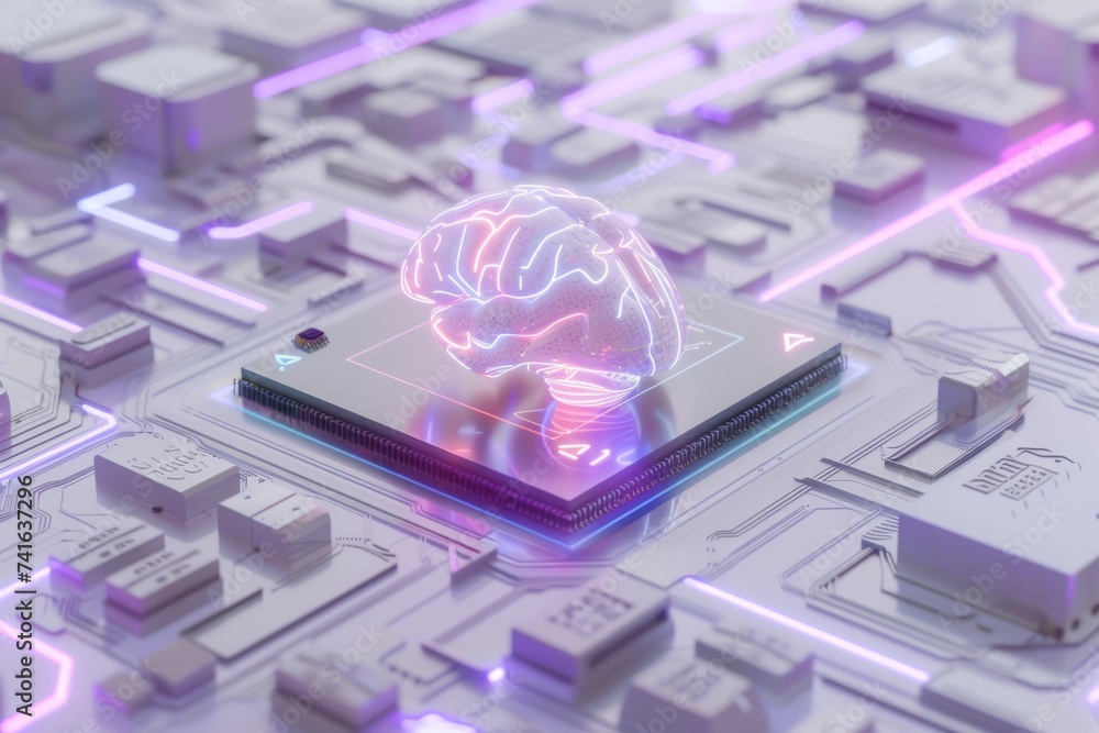 Aufkleber ai brain chip interconnect technologies. artificial intelligence brainpower maximization mind techno
