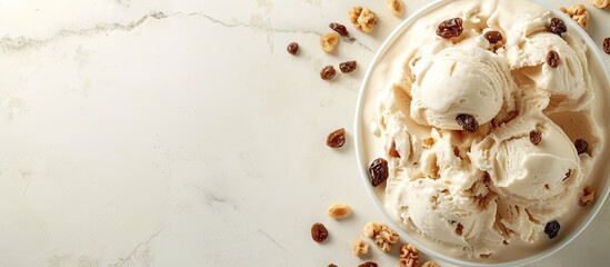 Homemade rum raisin ice cream. with copy space image. Place for adding text or design