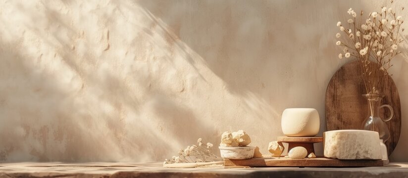process of making home made cheese in the workshop. with copy space image. Place for adding text or design