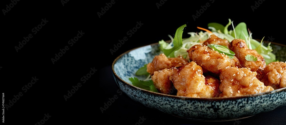 Aufkleber Japanese fried chicken on a plate. with copy space image. Place for adding text or design