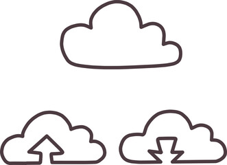 クラウドサービスをイメージしたシンプルな雲と、矢印の形と組み合わせた雲のイラストセット