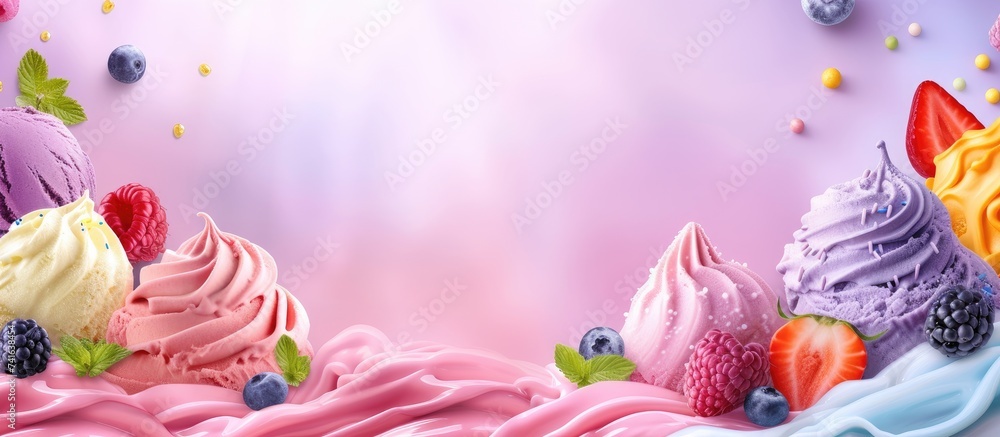 Aufkleber Ice cream of different fruits. with copy space image. Place for adding text or design