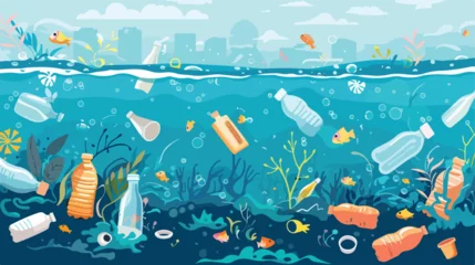 Fototapete Grüne Koralle Plastic pollution vector flat minimalistic isolat