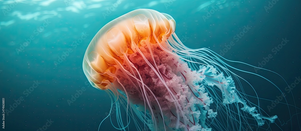 Aufkleber lion s mane jellyfish drifting underwater in the gulf of st lawrence. with copy space image. place f