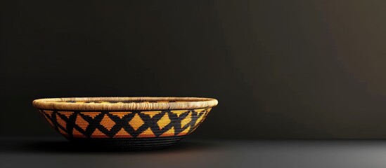 Decorated basket with a bicolor geometric pattern made with vegetable fiber according to the indigenous tradition of the Amazon. with copy space image. Place for adding text or design - obrazy, fototapety, plakaty