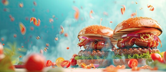 smoked meat burgers and hot dogs. with copy space image. Place for adding text or design