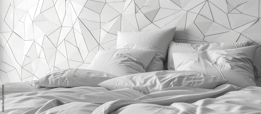 Poster Elegant black and white bed linen with geometric design. with copy space image. Place for adding text or design