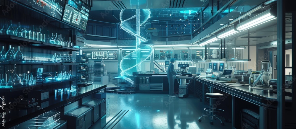 Aufkleber interior of modern scientific research laboratory genetic engineer workplace future technology and s