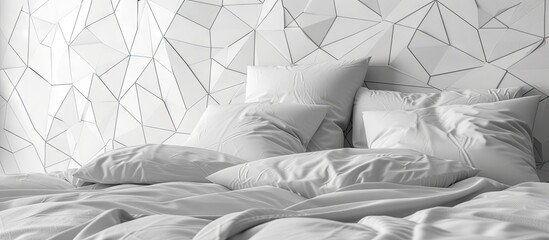 Elegant black and white bed linen with geometric design. with copy space image. Place for adding...