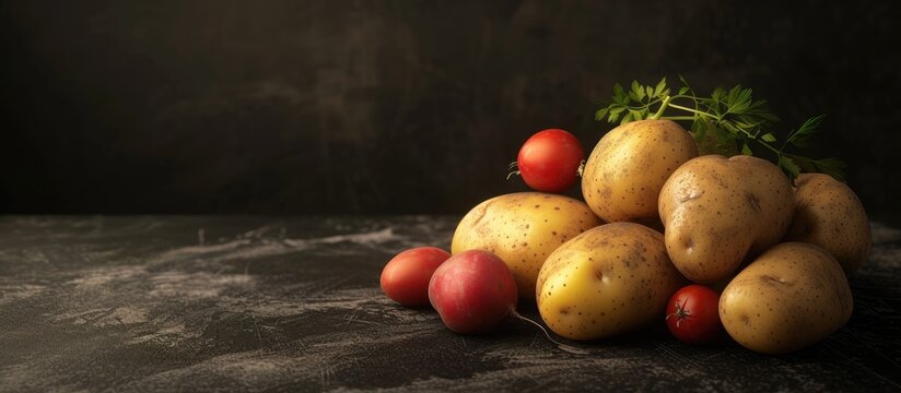 Potatoes and sprouts. with copy space image. Place for adding text or design