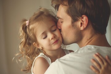 A happy Father's Day to you and your family! This picture shows an adorable child kissing and hugging their father.