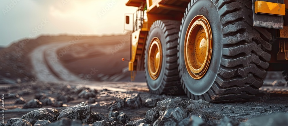Leinwandbilder heavy mining truck driving along the opencast. with copy space image. place for adding text or desig