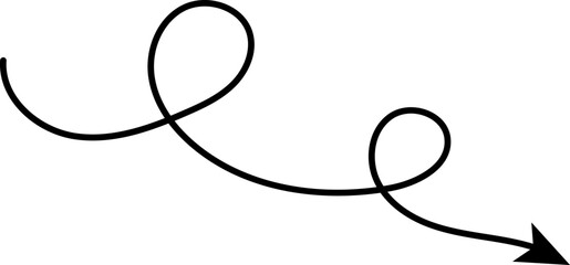 Hand drawn arrows. Hand drawn freehand different curved lines, swirls arrows. Curved arrow line. Doodle, sketch style. Isolated Vector illustration.