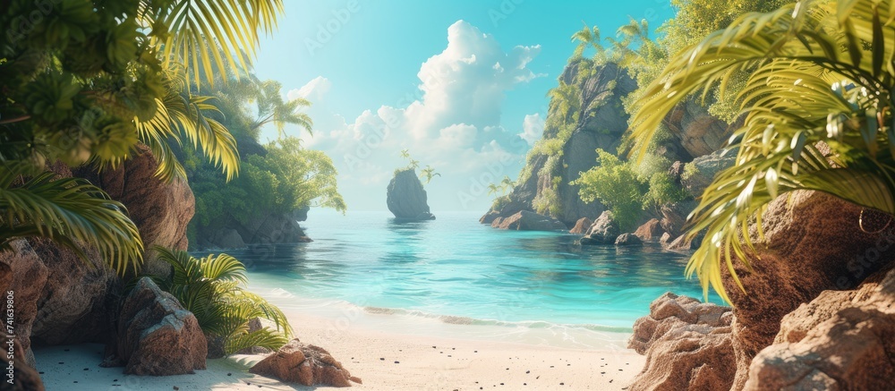 Aufkleber Panorama of Tropical beach in a sunny day. with copy space image. Place for adding text or design