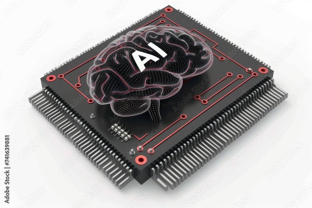 Poster ai brain chip cognitive computing. artificial intelligence mirror neuron network mind coping skills 
