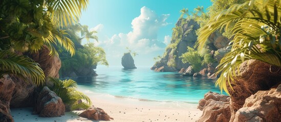 Panorama of Tropical beach in a sunny day. with copy space image. Place for adding text or design