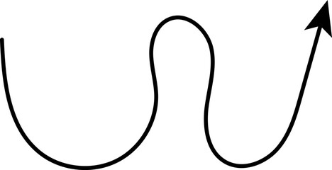 Hand drawn arrows. Hand drawn freehand different curved lines, swirls arrows. Curved arrow line. Doodle, sketch style. Isolated Vector illustration.