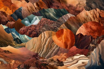 A collage of different natural Earth textures mixed in beautiful abstract background, Generative AI