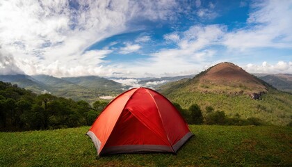 Red dome tent isolated with clipping path