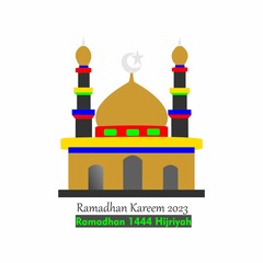 Vector graphic of illustration of the beauty of a mosque with the theme of the month of Ramadan 2023 this mosque vector is perfect for wallpaper in the fasting month, background, template, advertiseme