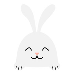 Cute Easter bunny, rabbit, hare face cartoon character illustration. Hand drawn style flat design, isolated vector. Holiday clip art, seasonal card, banner poster, element