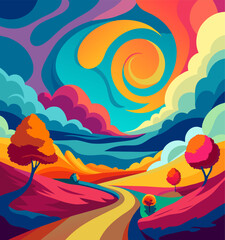 Mountain background vector. Minimal landscape art with watercolor brush and golden line art texture