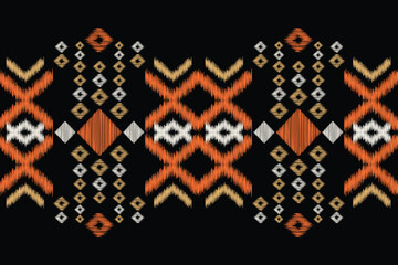 Traditional Ethnic ikat motif fabric pattern geometric style.African Ikat embroidery Ethnic oriental pattern black background wallpaper. Abstract,vector,illustration.Texture,frame,decoration.