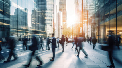 Obraz premium Rush hour people walking in business district