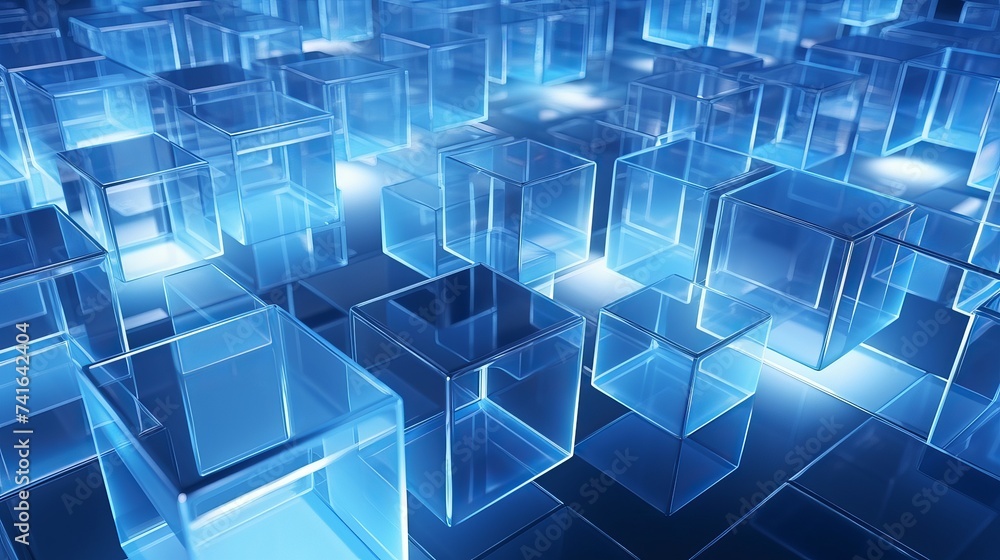 Aufkleber concentric transparent blue cubes structural three dimensional dynamic background