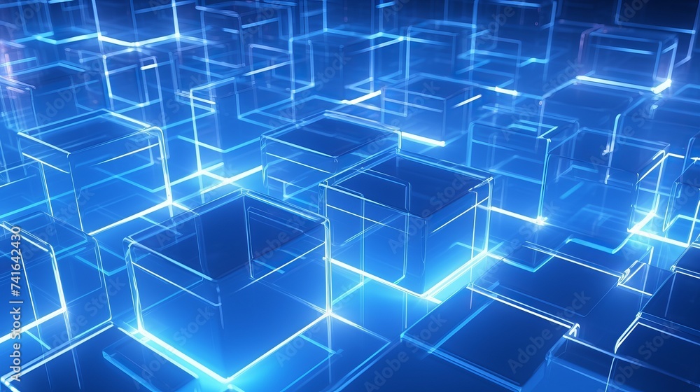 Poster concentric transparent blue cubes structural three dimensional dynamic background