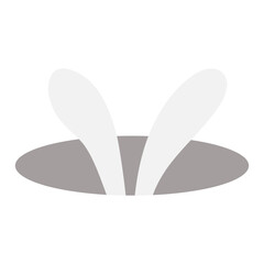 Cute Easter bunny, rabbit, hare ears sticking from the hole illustration. Hand drawn cartoon character, isolated vector. Flat style design. Holiday clip art, seasonal card, banner, poster, element