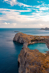 Aerial view on Saint Paul's bay in Lindos, Rhodes, Greece.