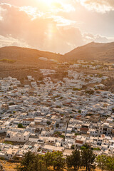 Fototapeta na wymiar Snow-white roofs of the city of Lindos, Rhodes island, Greece.