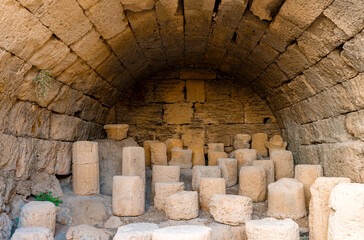 Many fragments of ancient Greek columns.