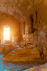 Pieces of columns inside an ancient Greek temple.