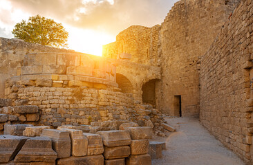 Buildings inside the Acropolis of Lindos in Rhodes.