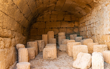 Many fragments of ancient Greek columns.