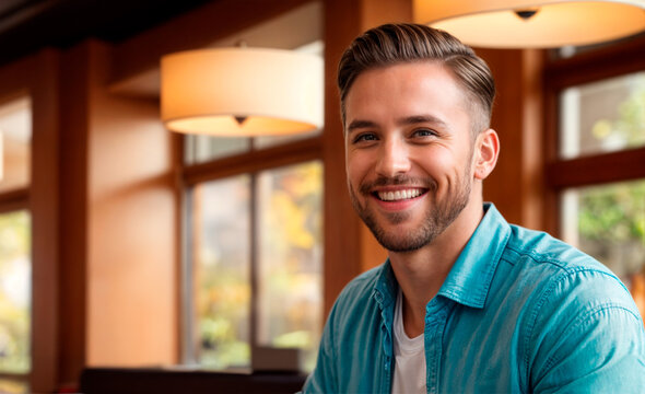 Hombre sonriente en un restaurante