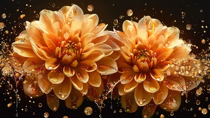 Foto op Plexiglas Velvet dahlias dripping with liquid gold, a decadent feast for the eyes. on transparent background.   © Laiba Rana