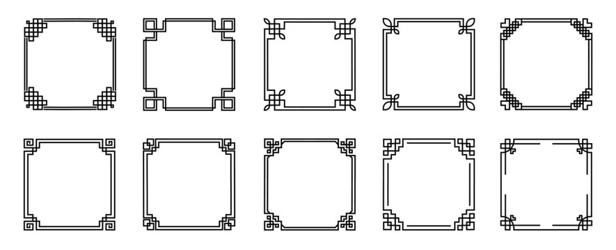 Set of Chinese frame. Traditional Asian pattern. Japanese, Korean and Chinese