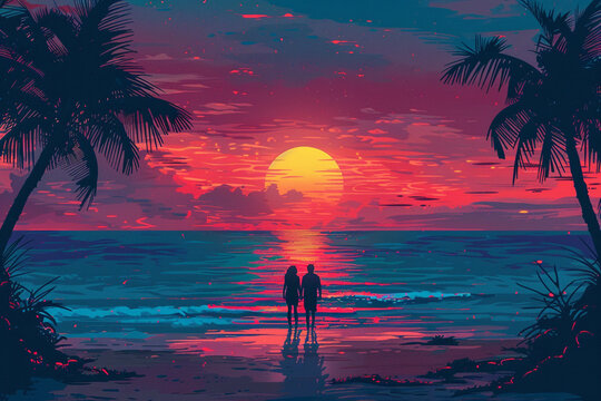  A Couple Embraces Love by the Ocean on a Tropical Coast, Perfect for Valentine's Day. Generative AI Artistry with Ample Copy Space"
