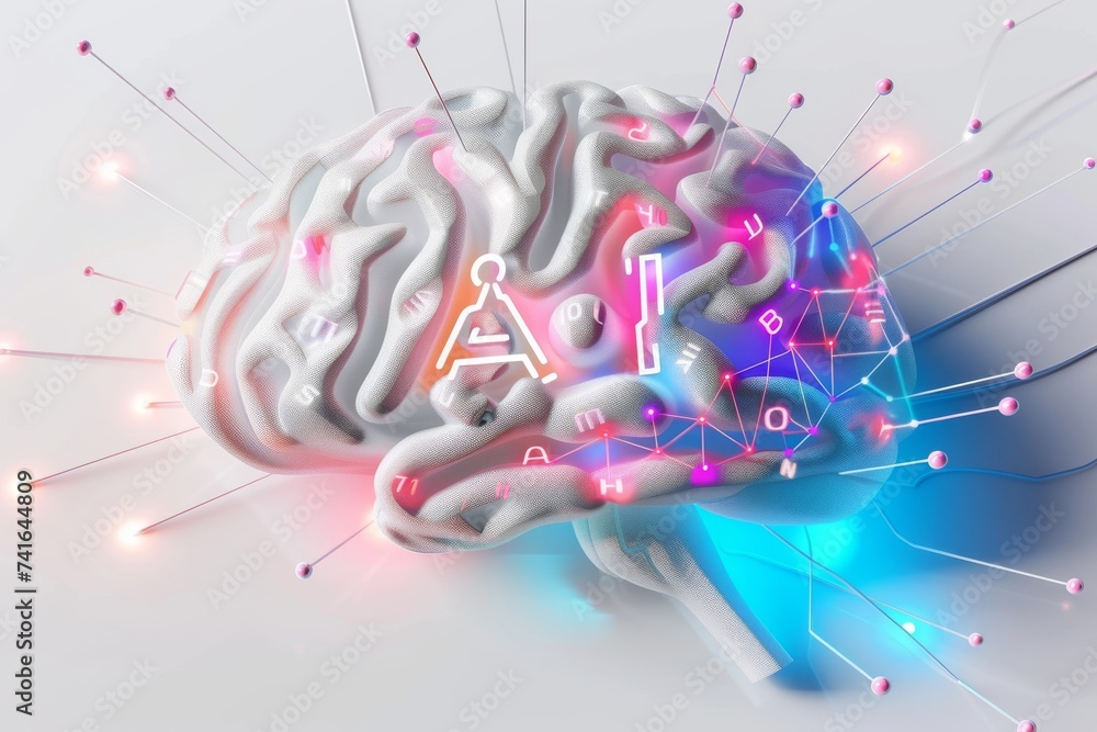 Aufkleber ai brain chip silicon wafer processing. artificial intelligence neurological disorders mind data mar