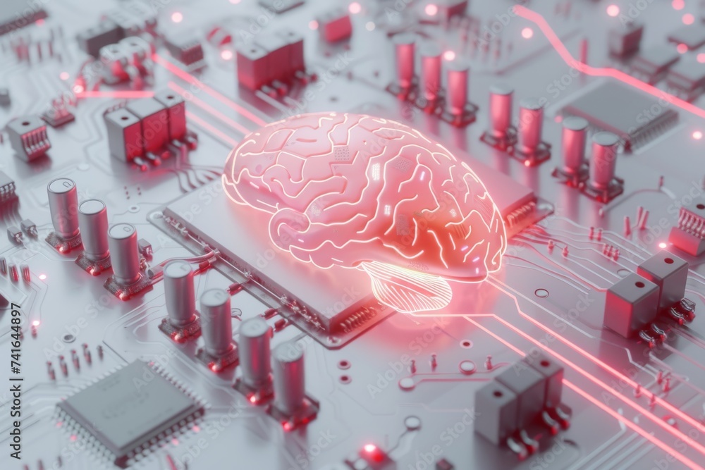 Poster ai brain chip cognitive architecture. artificial intelligence pituitary adenoma mind electroencephal