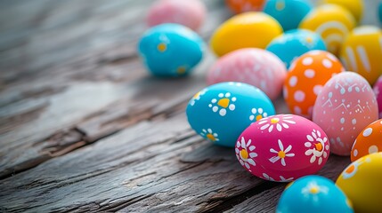 Fototapeta na wymiar hand painted Easter eggs on wooden background