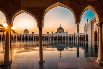 A beautiful islamic mosque for ramadan generated by AI - obrazy, fototapety, plakaty