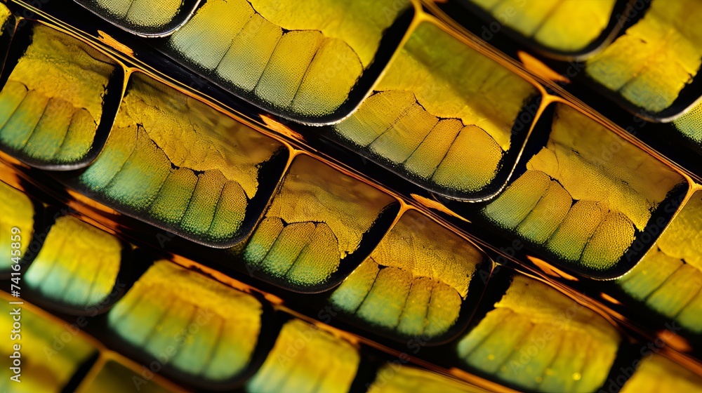 Poster macro shot of the wing of a swallowtail butterfly’s wing, revealing the microscopic scales that crea