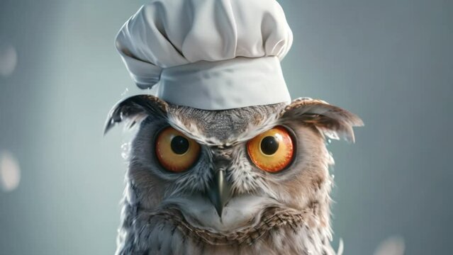 the owl wears a chef's hat